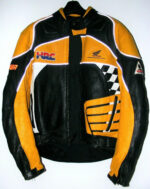 Black Yellow Honda Motorcycle Racing Leather Jacket