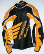 Black Yellow Honda Motorcycle Racing Leather Jacket - Image 2