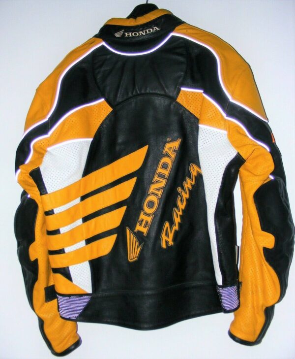 Black Yellow Honda Motorcycle Racing Leather Jacket - Image 2