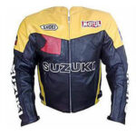 Black Yellow Suzuki Motorcycle Racing Leather Jacket