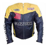 Black Yellow Suzuki Motorcycle Racing Leather Jacket
