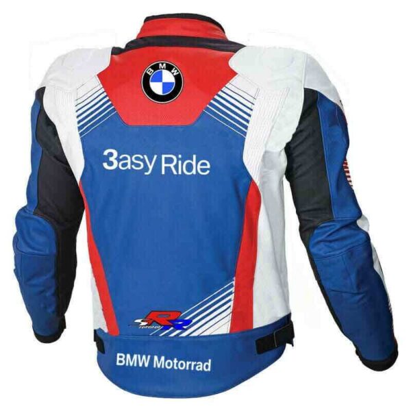 Blue White BMW Motorcycle Racing Leather Jacket - Image 2
