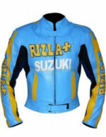Blue Yellow Suzuki Motorcycle Racing Leather Jacket