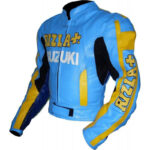 Blue Yellow Suzuki Motorcycle Racing Leather Jacket - Image 2