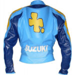Blue Yellow Suzuki Motorcycle Racing Leather Jacket - Image 3