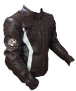 Brown White BMW Motorcycle Leather Jacket - Image 2