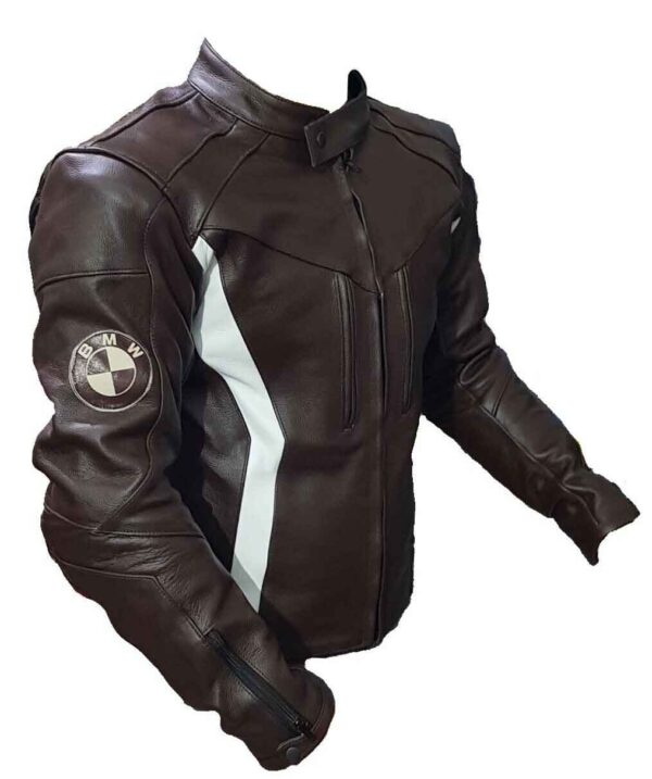 Brown White BMW Motorcycle Leather Jacket - Image 2