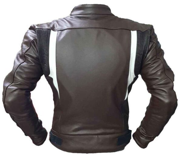 Brown White BMW Motorcycle Leather Jacket - Image 3