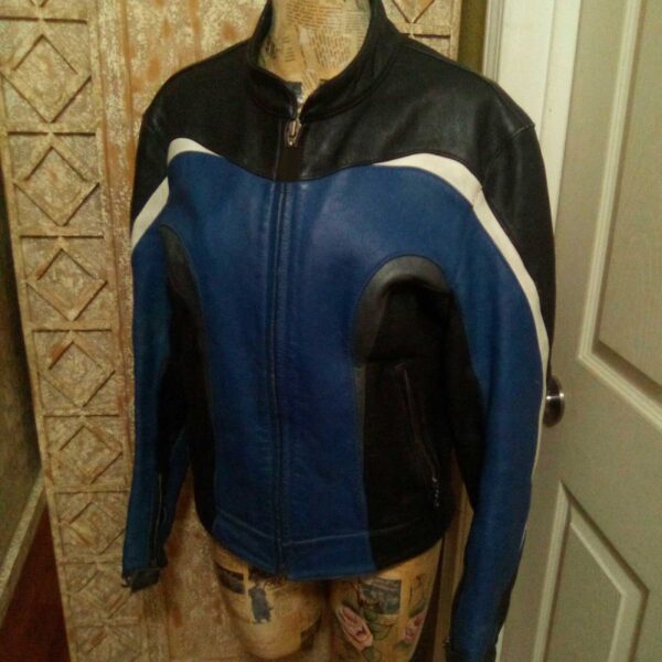 Buell Motorcycle Racing Blue And Black Leather Jacket - Image 2