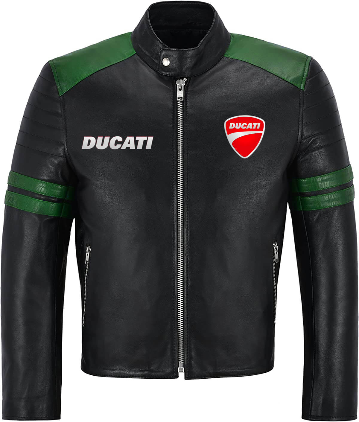 Ducati-Black-And-Green-Motorcycle-Racing-Leather-Jacket-1.jpg Ducati Black And Green Motorcycle Racing Leather Jacket - Image 1