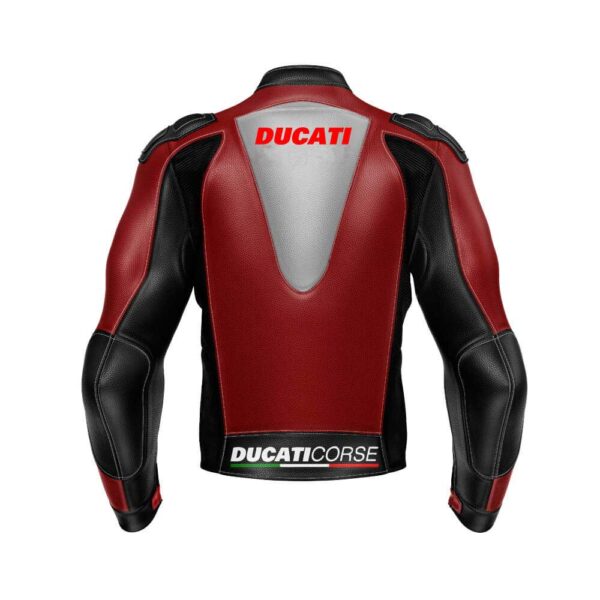 Ducati Corse Motorcycle Maroon And Gray Leather Jacket - Image 2