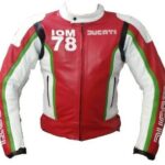 Ducati IOM 78 Motorcycle Red And White Leather Jacket