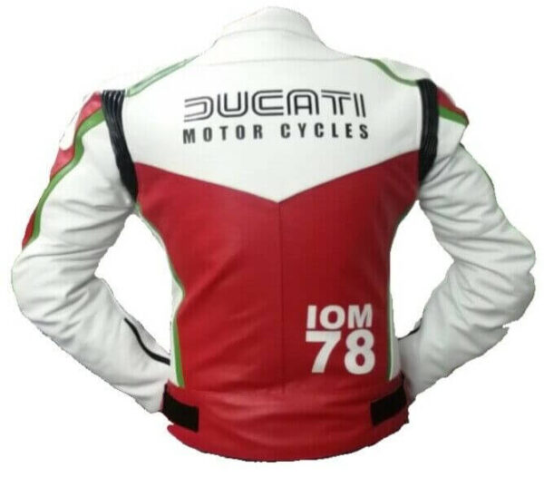 Ducati IOM 78 Motorcycle Red And White Leather Jacket - Image 3