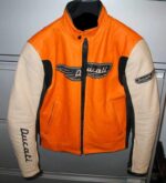 Ducati Orange Motorcycle Racing Leather Jacket