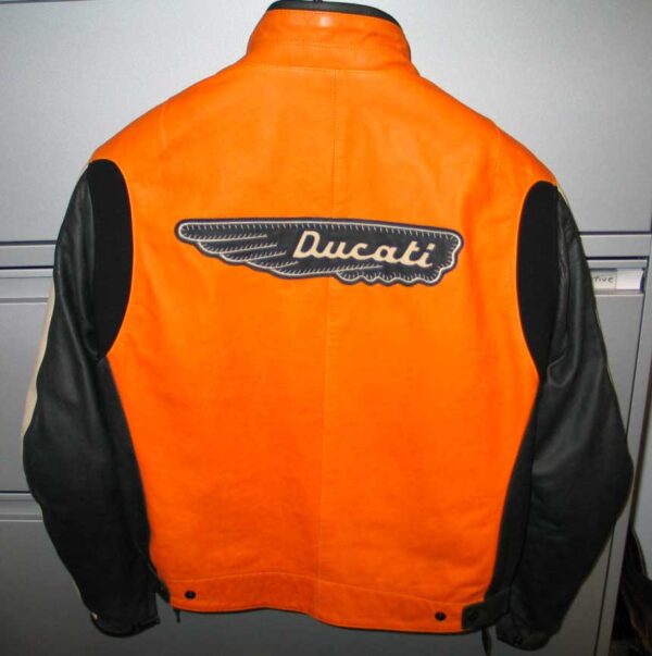 Ducati Orange Motorcycle Racing Leather Jacket - Image 2