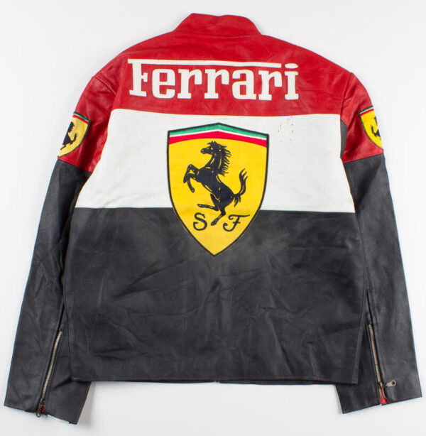 Ferrari Black And White Motorcycle Racing Leather Jacket - Image 2