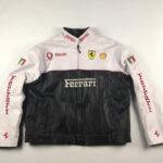 Ferrari Motorcycle Black and White Leather Jacket
