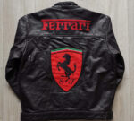 Ferrari Motorcycle Racing Black Leather Jacket - Image 2