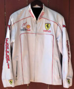Ferrari White Motorcycle Racing Leather Jacket