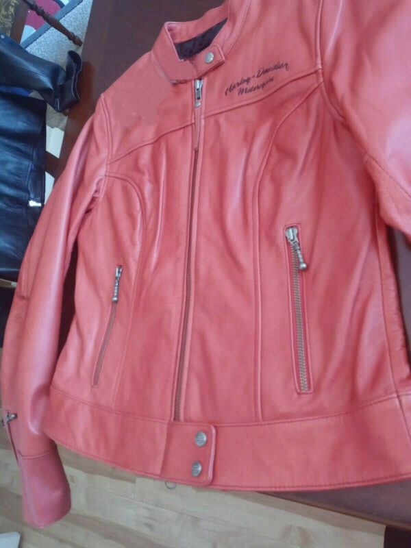 Harley Davidson Leather Orange Riding Jacket - Image 2
