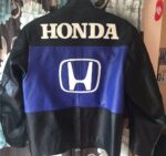 Honda Motorcycle Black And Blue Racing Leather Jacket - Image 2