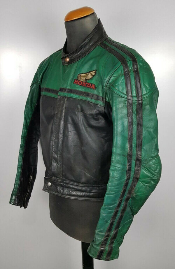Honda Motorcycle Black And Green Leather Jacket - Image 2