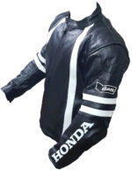 Honda Motorcycle Black And White Racing Leather Jacket - Image 2