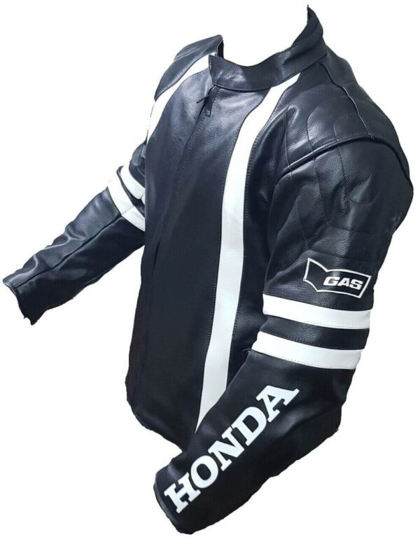 Honda Motorcycle Black And White Racing Leather Jacket - Image 2