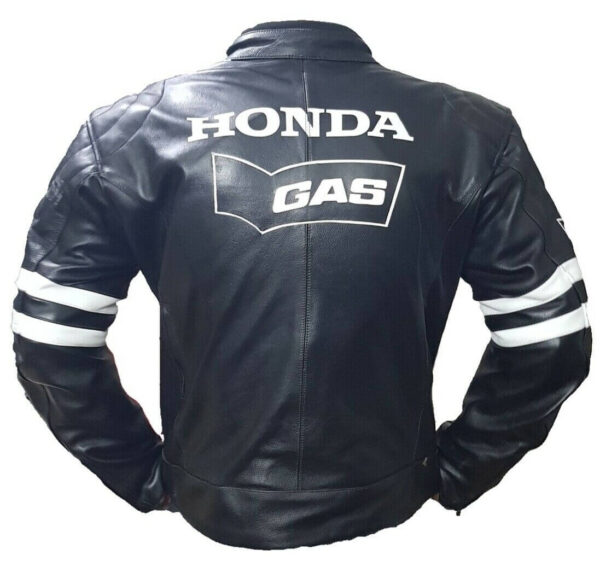 Honda Motorcycle Black And White Racing Leather Jacket - Image 3