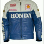 Honda Motorcycle Blue And White Leather Jacket