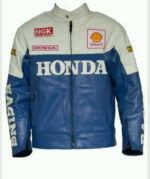 Honda Motorcycle Blue And White Leather Jacket