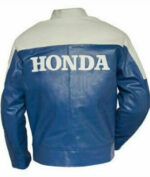 Honda Motorcycle Blue And White Leather Jacket - Image 2