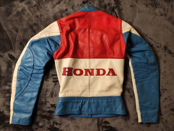 Honda Motorcycle White And Blue Racing Leather Jacket - Image 2