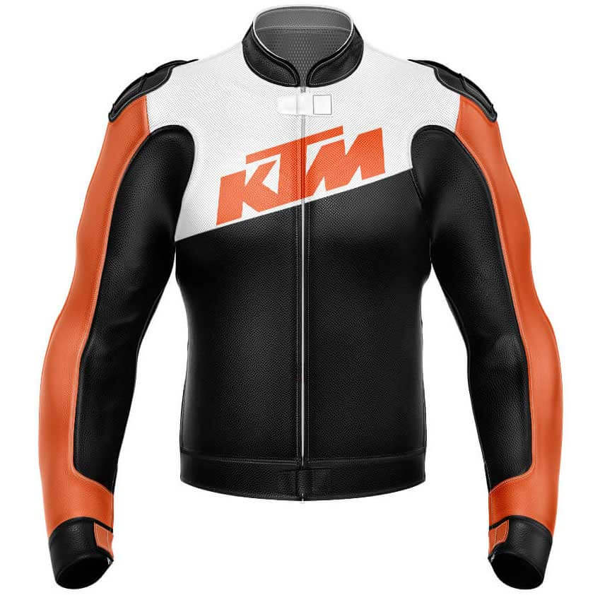 KTM-Motorcycle-Black-And-White-Leather-Jacket-3.jpg KTM Motorcycle Black And White Leather Jacket - Image 1