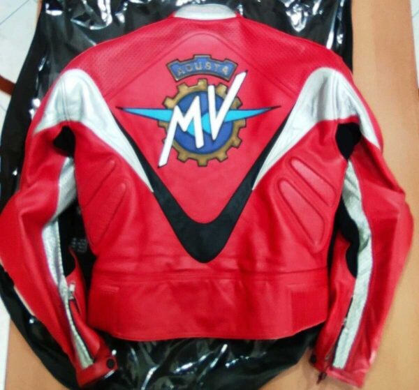 MV Agusta CRC Motorcycle Red And Silver Leather Jacket - Image 2