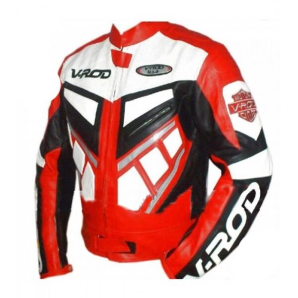 Orange V Rod Harley Davidson Motorcycle Leather Jacket - Image 3