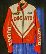 Orange White Ducati Motorcycle Racing Leather Jacket
