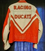 Orange White Ducati Motorcycle Racing Leather Jacket - Image 2