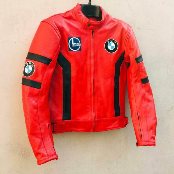 Red Black BMW Motorcycle Racing Leather Jacket - Image 2