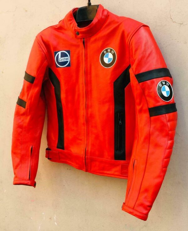 Red Black BMW Motorcycle Racing Leather Jacket - Image 3