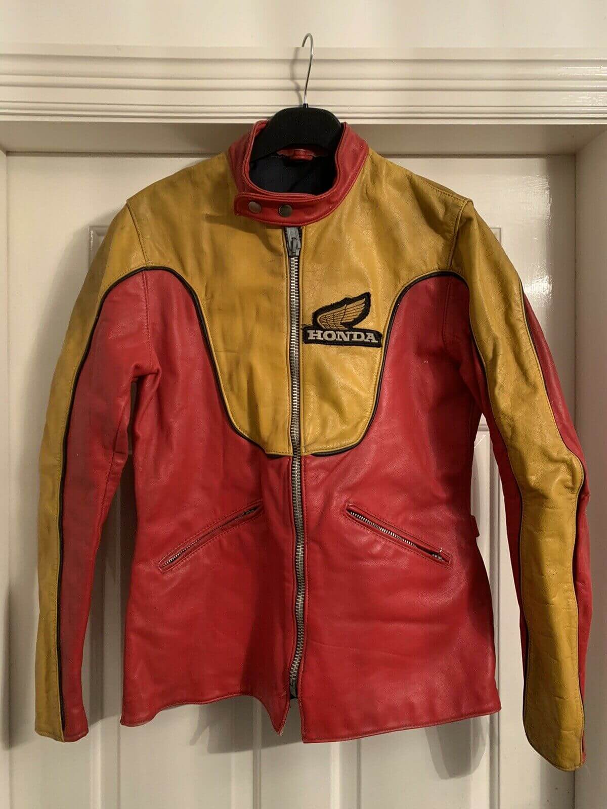 Red-Yellow-Honda-Motorcycle-Biker-Leather-Jacket-1.jpg Red Yellow Honda Motorcycle Racing Leather Jacket - Image 1