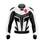 Suzuki Black And White Motorcycle Racing Leather Jacket