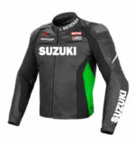 Suzuki GSXR Motorcycle Black And Green Leather Jacket