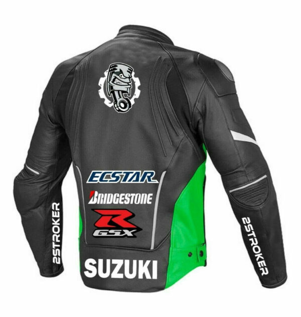 Suzuki GSXR Motorcycle Black And Green Leather Jacket - Image 2