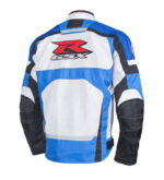 Suzuki GSXR Motorcycle Blue And White Textile Jacket - Image 2
