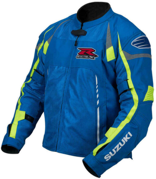 Suzuki GSXR Motorcycle Blue Leather Jacket - Image 2