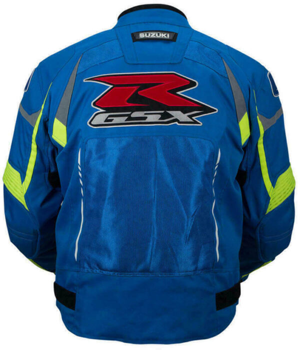Suzuki GSXR Motorcycle Blue Leather Jacket - Image 3