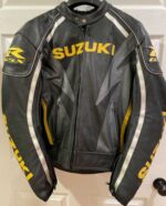 Suzuki GSXR Motorcycle Racing Black Leather Jacket