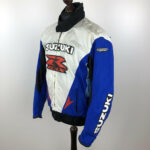 Suzuki GSXR Motorcycle White And Blue Textile Jacket - Image 2