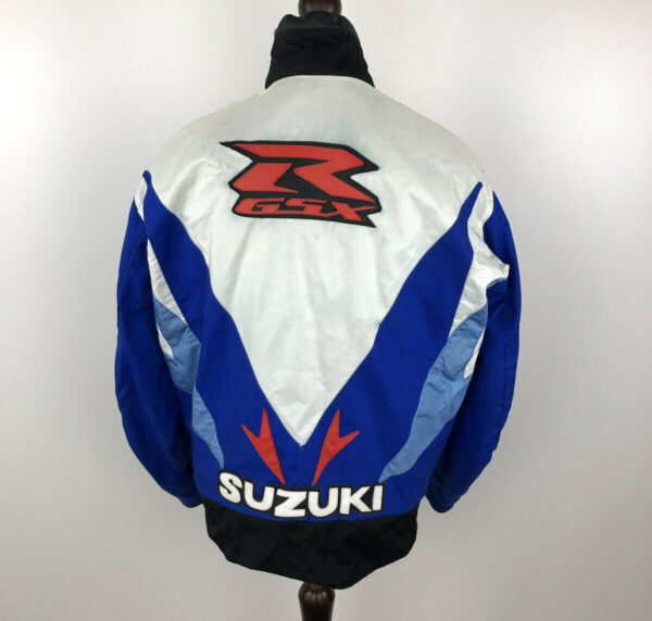 Suzuki GSXR Motorcycle White And Blue Textile Jacket - Image 4